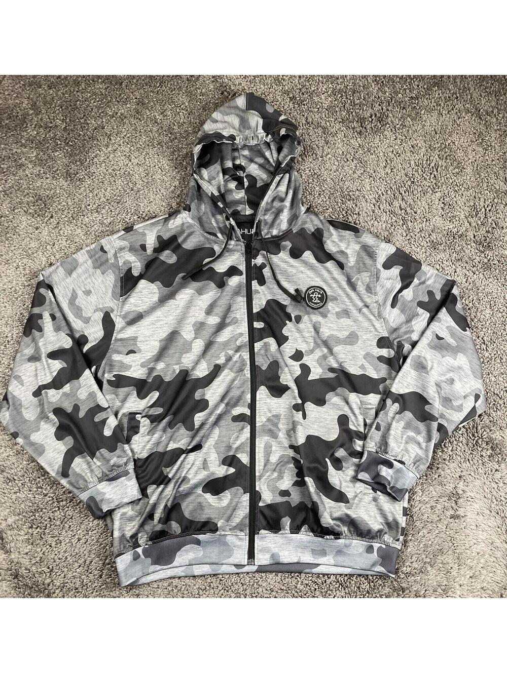 Da Hui Full Zip Hoodie Men's Gray Camo Lightweight Jacket Sz XXL